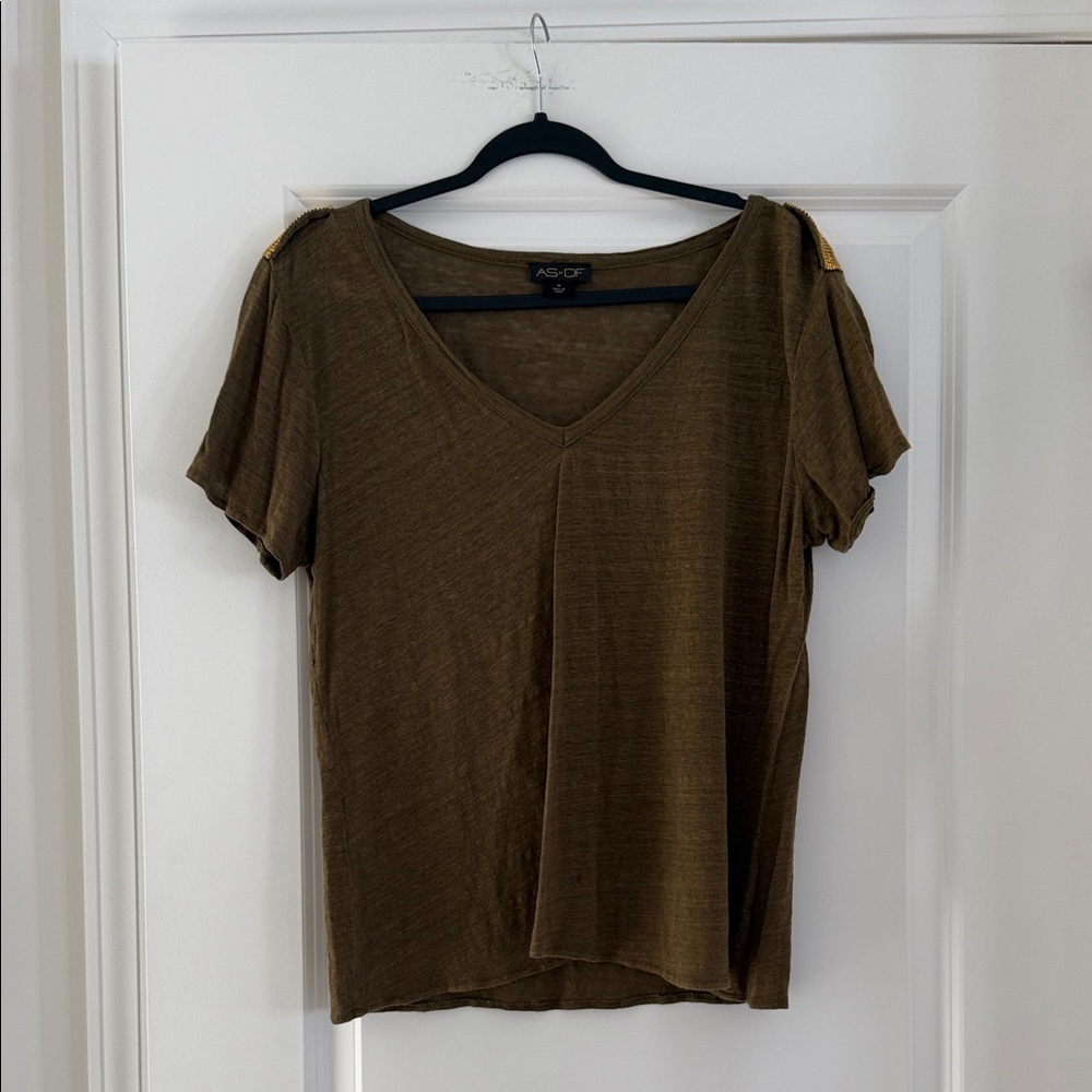 As by df Olive V-Neck Short Sleeve Top 100% linen